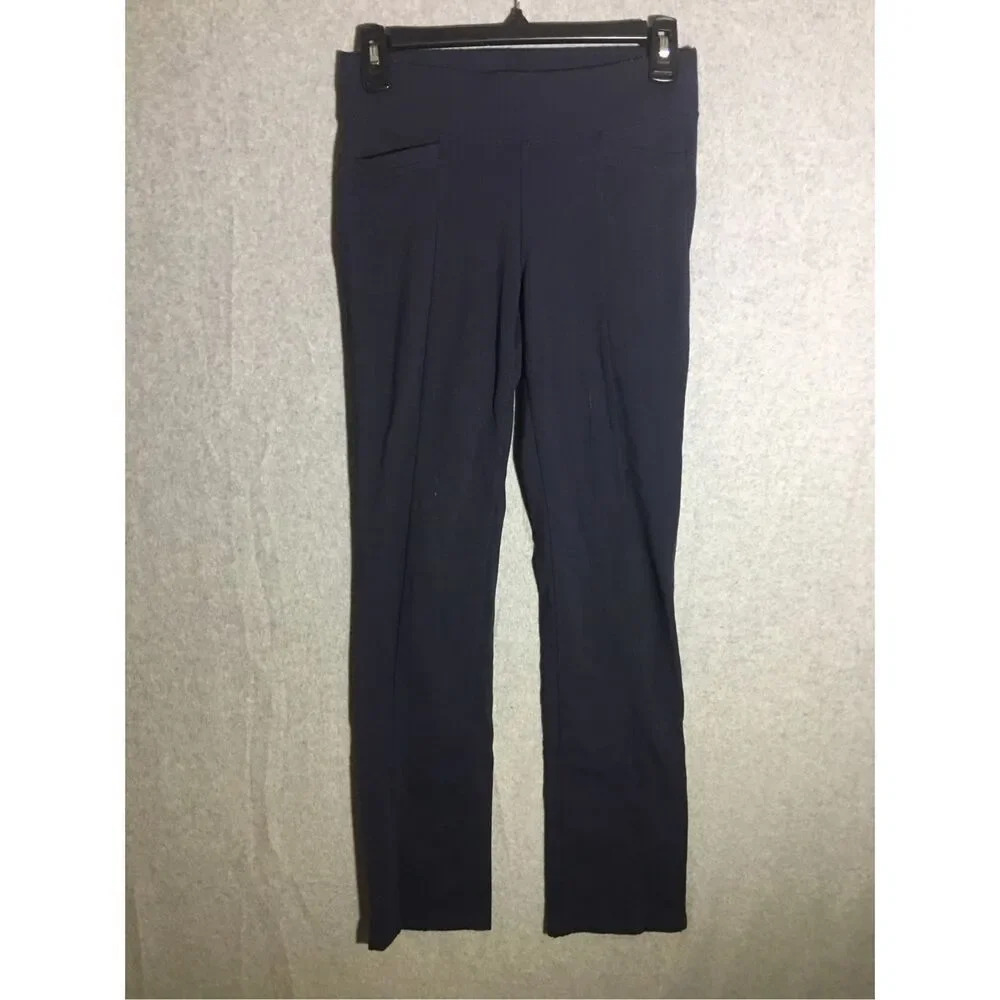 Womens Athleta Yoga Pants Navy Blue Straight Leg Pockets Athleisure Workout
